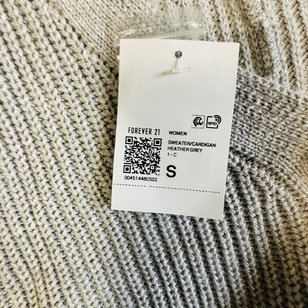 Forever 21 Womens Cropped Shaker Knit Cardigan Heather Grey V-Neck Small NWT - Picture 7 of 8
